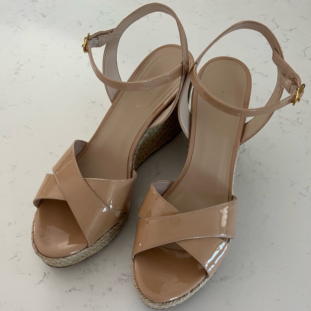 Stuart Weitzman Tan Espadrille Wedge Sandals